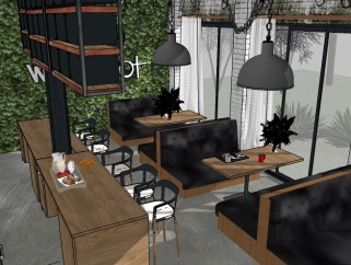 loft风格的咖啡屋组合草图模型，咖啡屋草图模型sketchup下载