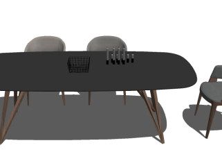 北欧高级黑餐桌草图模型，餐桌草图模型sketchup模型库