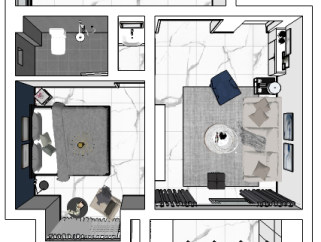 单身公寓整体草图模型，室内设计草图模型sketchup下载