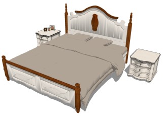 欧式双人床草图大师模型，双人床sketchup模型