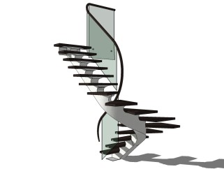 现代玻璃旋转楼梯草图大师模型，旋转楼梯sketchup模型下载