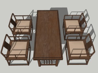 中式餐桌椅草图大师模型，餐桌椅sketchup模型