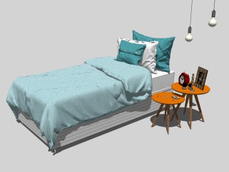 北欧单人床草图大师模型，单人床sketchup模型