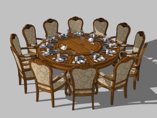 欧式圆形12人餐桌椅组合免费su模型.zip