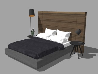 北欧双人床草图大师模型，双人床sketchup模型