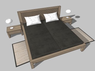 现代简约双人床草图大师模型，双人床sketchup模型