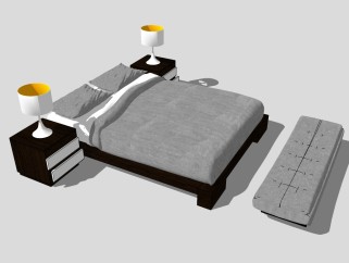 现代双人床草图大师模型，双人床sketchup模型