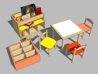 现代儿童桌椅草图大师模型，桌椅sketchup模型