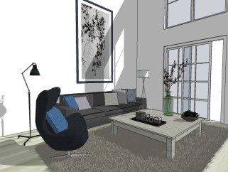 北欧客厅草图大师模型，客厅sketchup模型