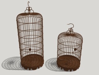 中式木质鸟笼组合草图大师模型，鸟笼sketchup模型