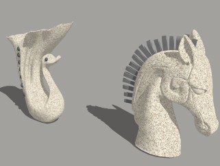 现代马头天鹅雕塑草图大师模型，雕塑sketchup模型