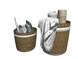 现代毛巾摆件草图大师模型，竹篓sketchup模型