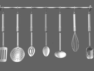 现代不锈钢汤勺漏勺组合草图大师模型，厨具sketchup模型