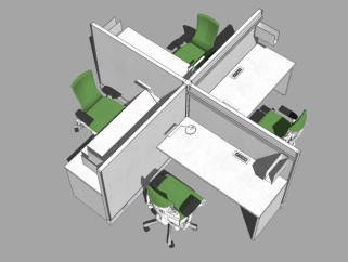现代卡座办公桌草图大师模型，办公桌sketchup模型