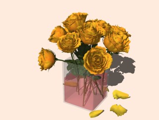 现代花瓶花卉草图大师模型，万寿菊sketchup模型