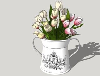 现代花瓶花卉草图大师模型，郁金香sketchup模型