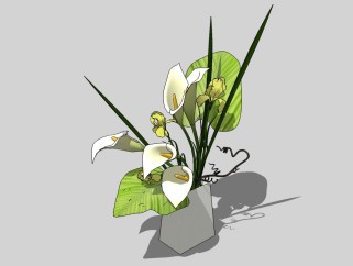 现代花瓶花卉草图大师模型，百合sketchup模型