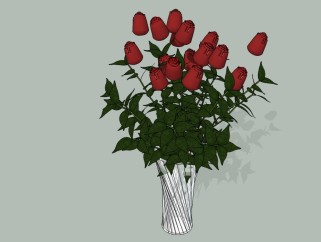 现代花瓶花卉草图大师模型，玫瑰sketchup模型