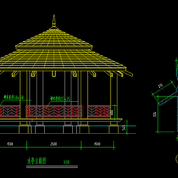 现代水亭cad施工图纸，观景亭cad竣工图下载