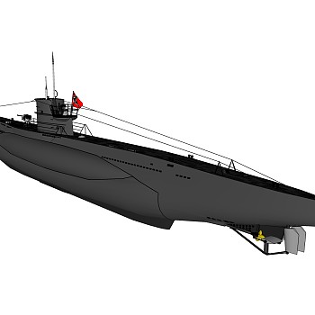 德国VIIC型U570潜艇su模型，潜艇草圖大師模型下載