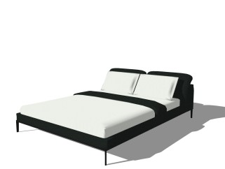 现代布艺双人床免费su模型，双人床sketchup模型下载