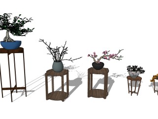 现代中式盆景组合SU模型，盆景sketchup模型下载