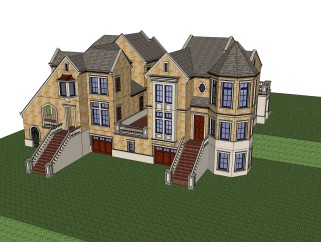 欧式联排别墅su模型，别墅sketchup模型下载