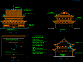 寺庙平立面施工图，寺庙CAD建筑图纸下载