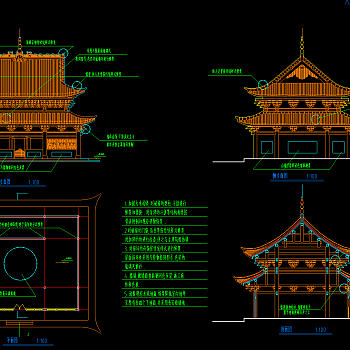 寺庙平立面施工图，寺庙CAD建筑图纸下载