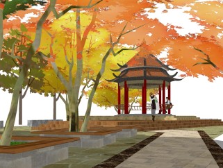 中式广场景观草图大师模型，广场sketchup模型免费下载