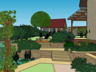中式庭院景观规划su模型，庭院sketchup模型
