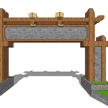 中式城寨大门草图大师模型下载、城寨大门su模型下载