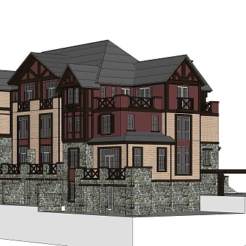 欧式别墅外观草图大师模型，SU模型免费下载