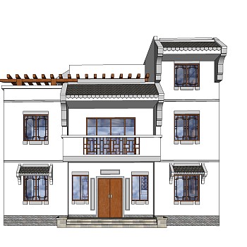新中式别墅草图大师模型，别墅sketchup模型