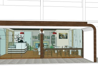 简约新中式咖啡店SU模型免费下载