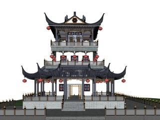 中式塔楼建筑，SU模型免费下载