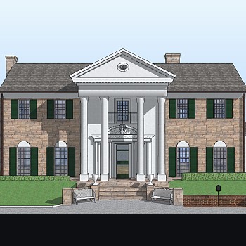 欧式独栋别墅草图大师模型，sketchup别墅su模型下载