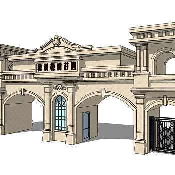 欧式入口大门SU模型下载，入口大门草图大师模型分享