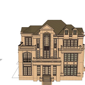 欧式别墅外观草图大师模型，SU模型免费下载