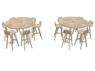 现代桌椅组合草图大师模型，吧台桌椅组合su模型下载