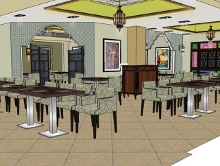 现代餐厅sketchup模型，餐厅草图大师模型下载