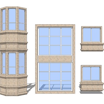 欧式窗草图大师模型,欧式窗SU模型下载