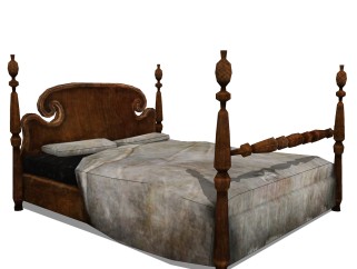 美式实木双人床免费su模型，实木双人床skp模型下载
