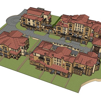 欧式联排别墅su模型，别墅sketchup模型下载