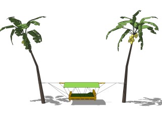 现代户外椰子树固定秋千草图大师模型，户外椰子树固定秋千sketchup模型免费下载