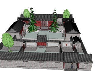 传统四合院建筑草图大师模型分享免费下载