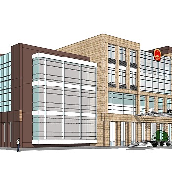 现代办公楼外观草图大师模型，办公楼外观sketchup模型免费下载