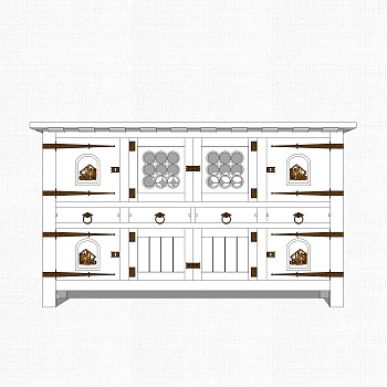 法式边柜草图大师模型，边柜SKP模型