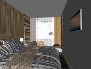 北欧自然风卧室免费su模型，卧室skb文件下载