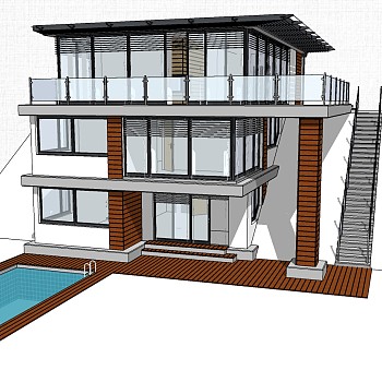 现代简约别墅草图大师模型，别墅skp模型下载